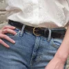 Femme Pied de Biche Ceinture Bi-Matiere - Noir & Croco